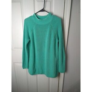 Talbots Teal Knit Mock neck Pullover Sweater Women’s L Casual Comfort Cabin Core